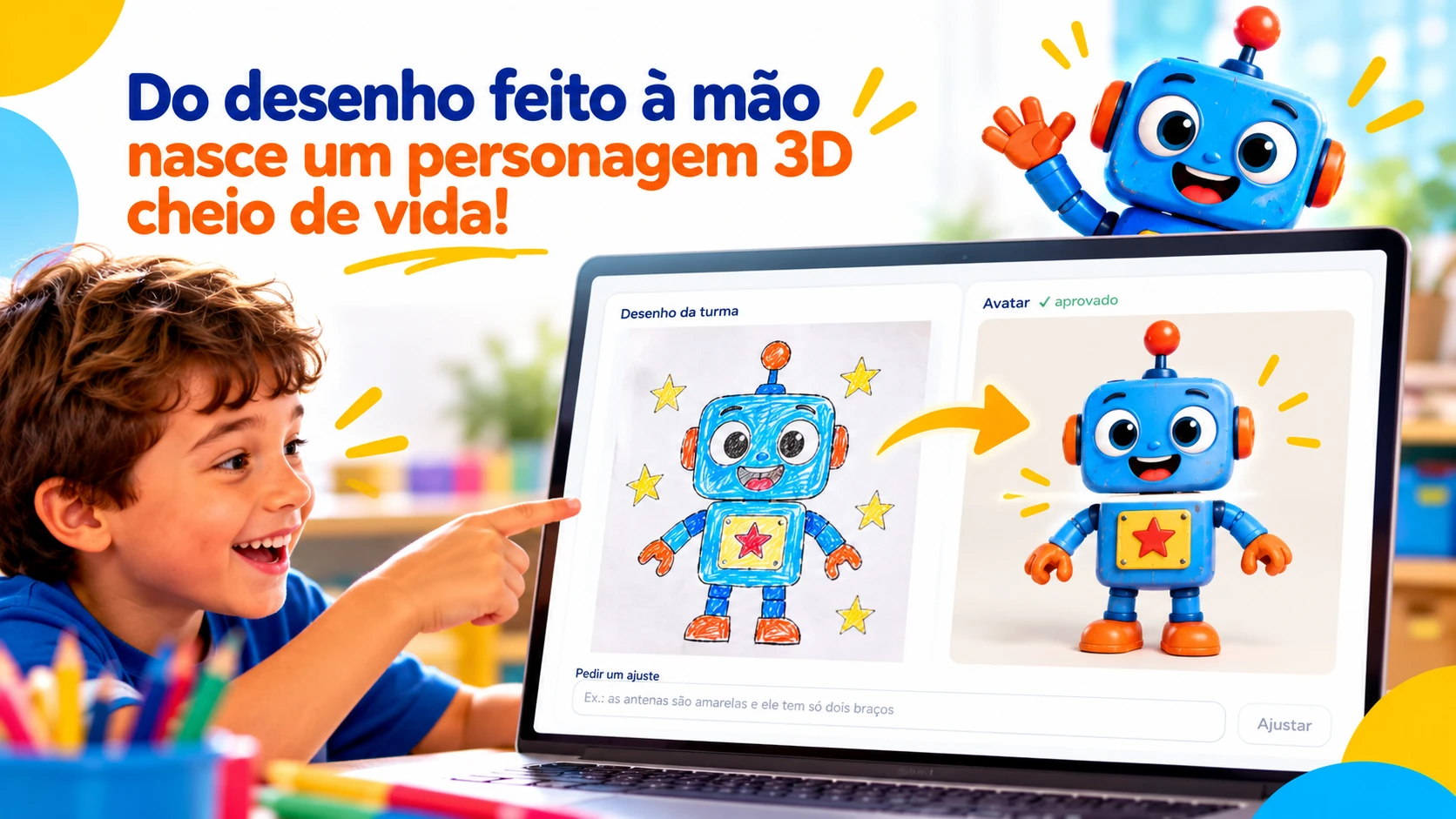 Passo 4: do desenho feito à mão nasce um personagem 3D cheio de vida.